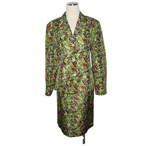 Harvé Benard Silk Skirt Suit Parrot Tropical Print Jacket Pencil Skirt 16 NEW